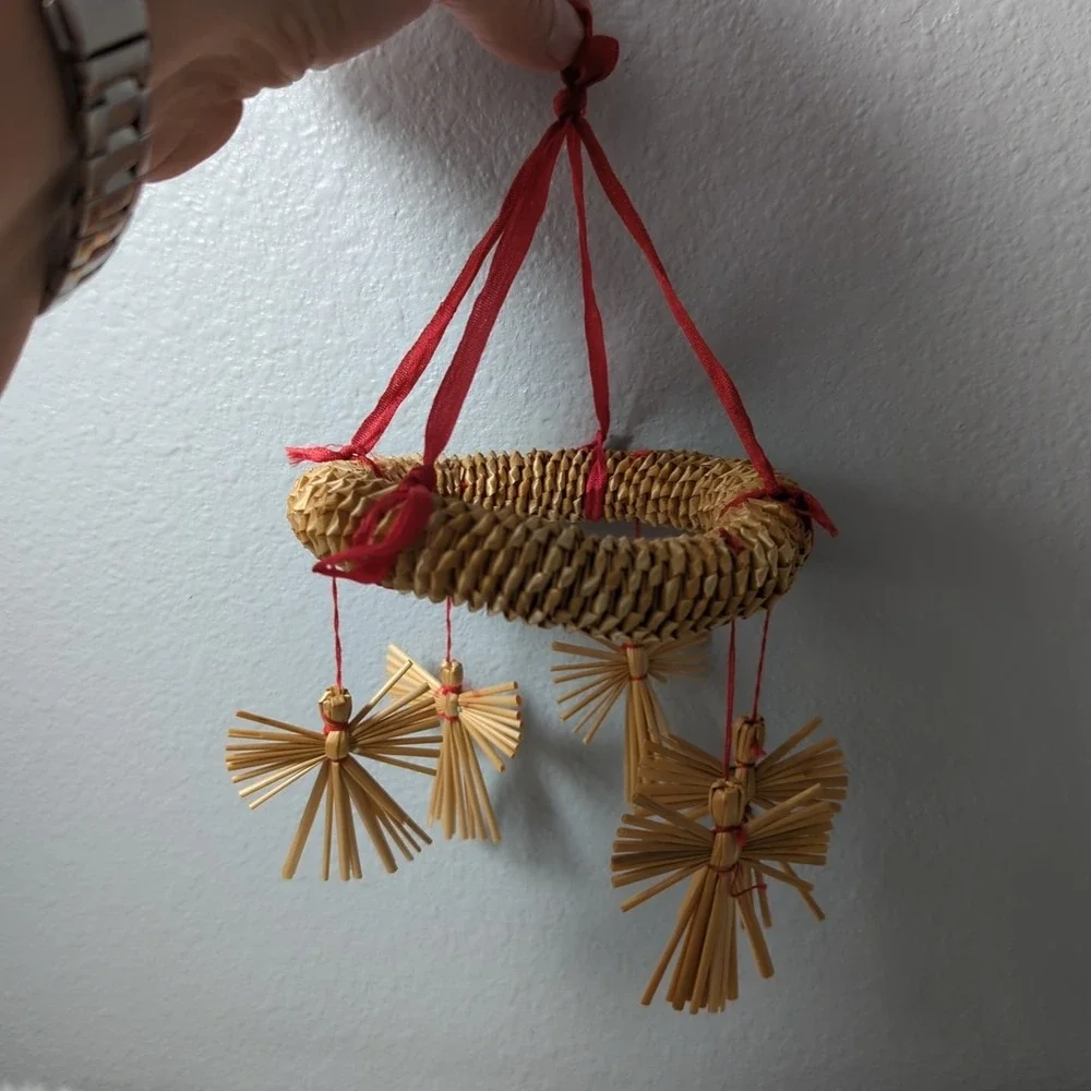 Scandinavian Braided Straw‎ Christmas Mobile  Swedish Angels and Wreath